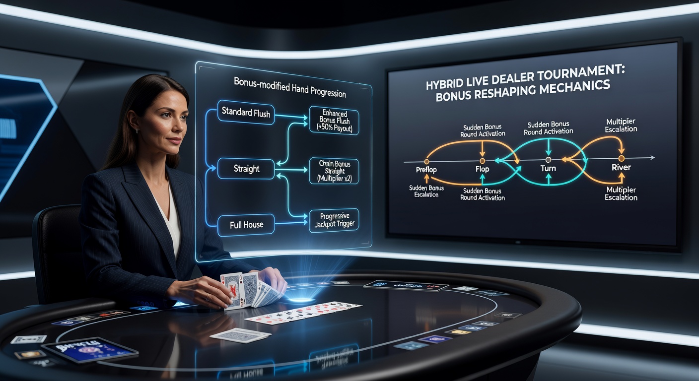 Digital overlay showing bonus progress during a live dealer poker hand