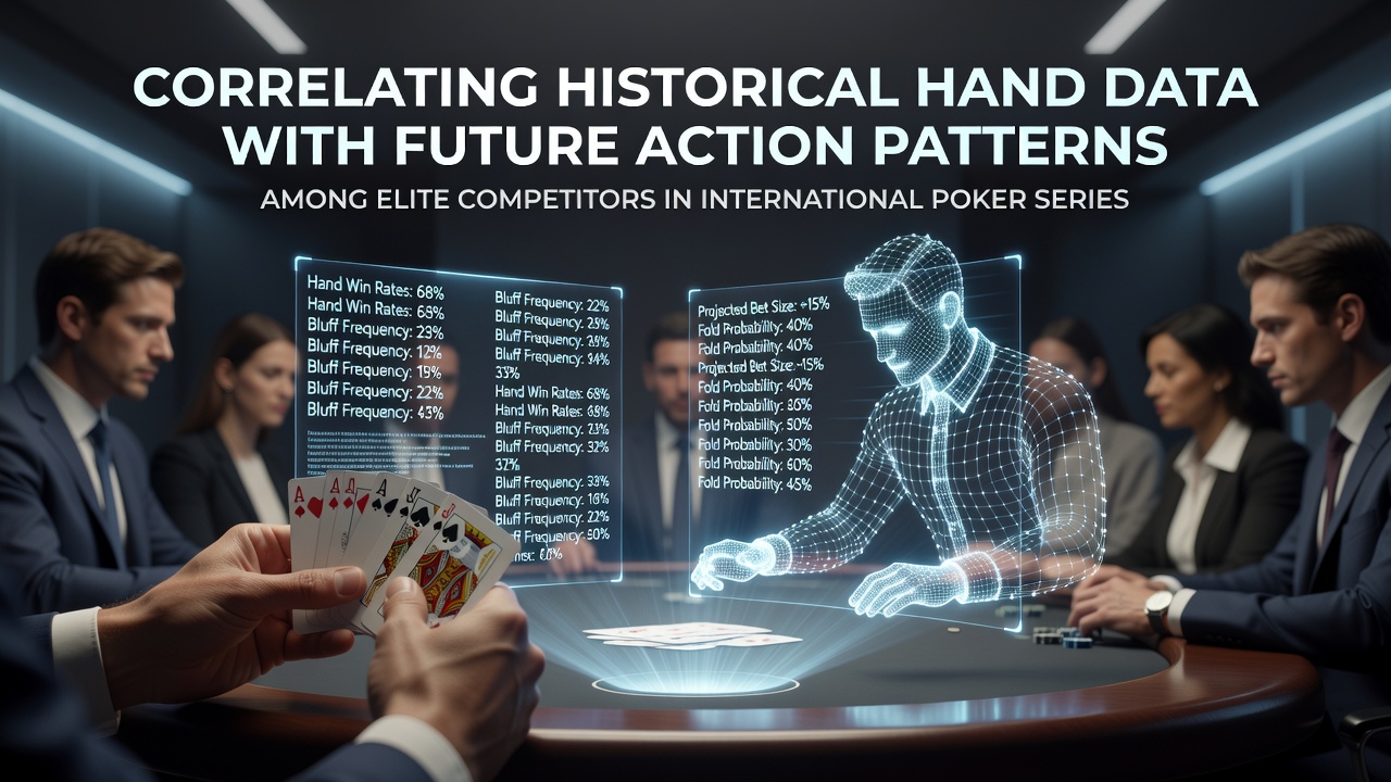 Elite poker competitors reviewing historical hand data during an international tournament series