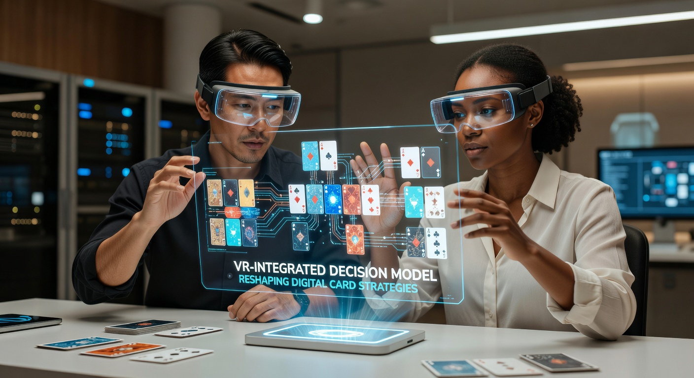 Immersive VR setup showing digital card competition with virtual players at a table