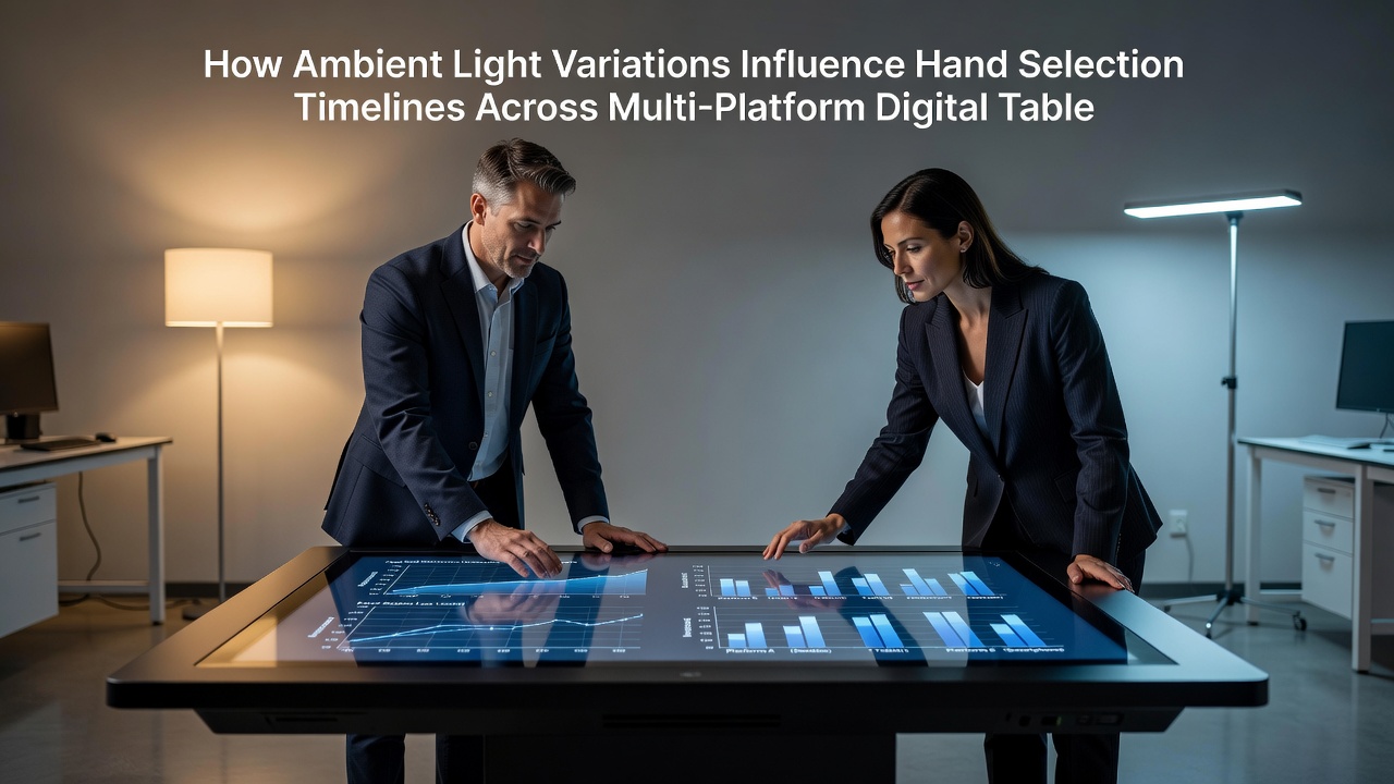 Comparison of hand selection timelines under different ambient light levels on desktop, mobile, and VR platforms