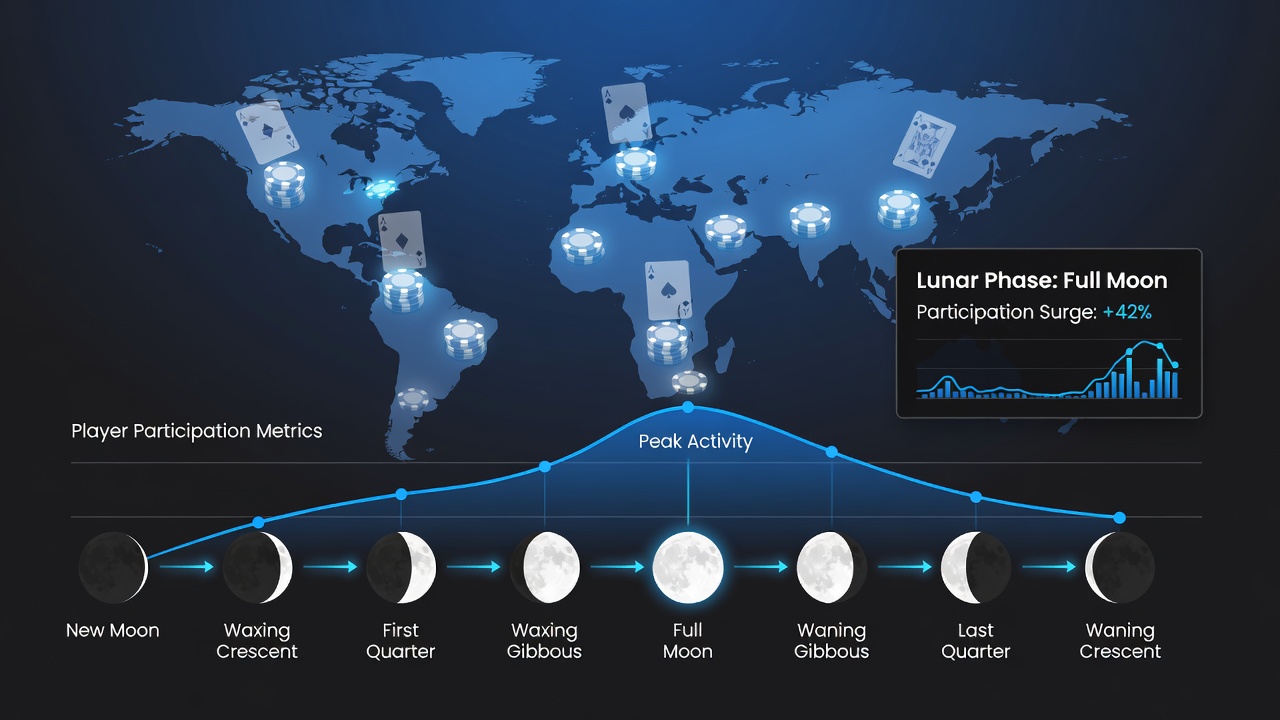Global casino floor activity map highlighting live event attendance spikes during full moon periods