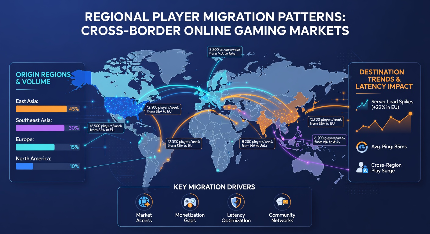 Detailed infographic of player migration data points and server load statistics across different gaming regions
