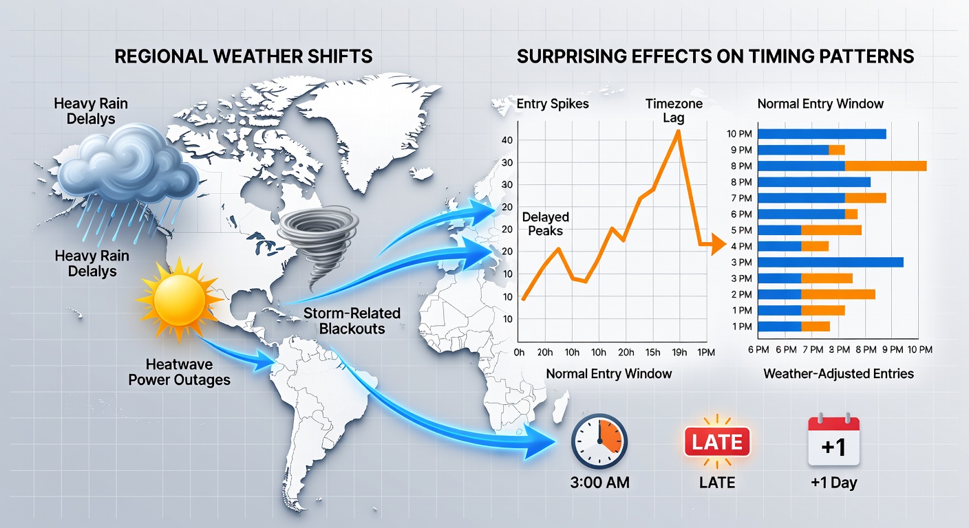 Data charts showing weather-related changes in tournament entry timing across regions
