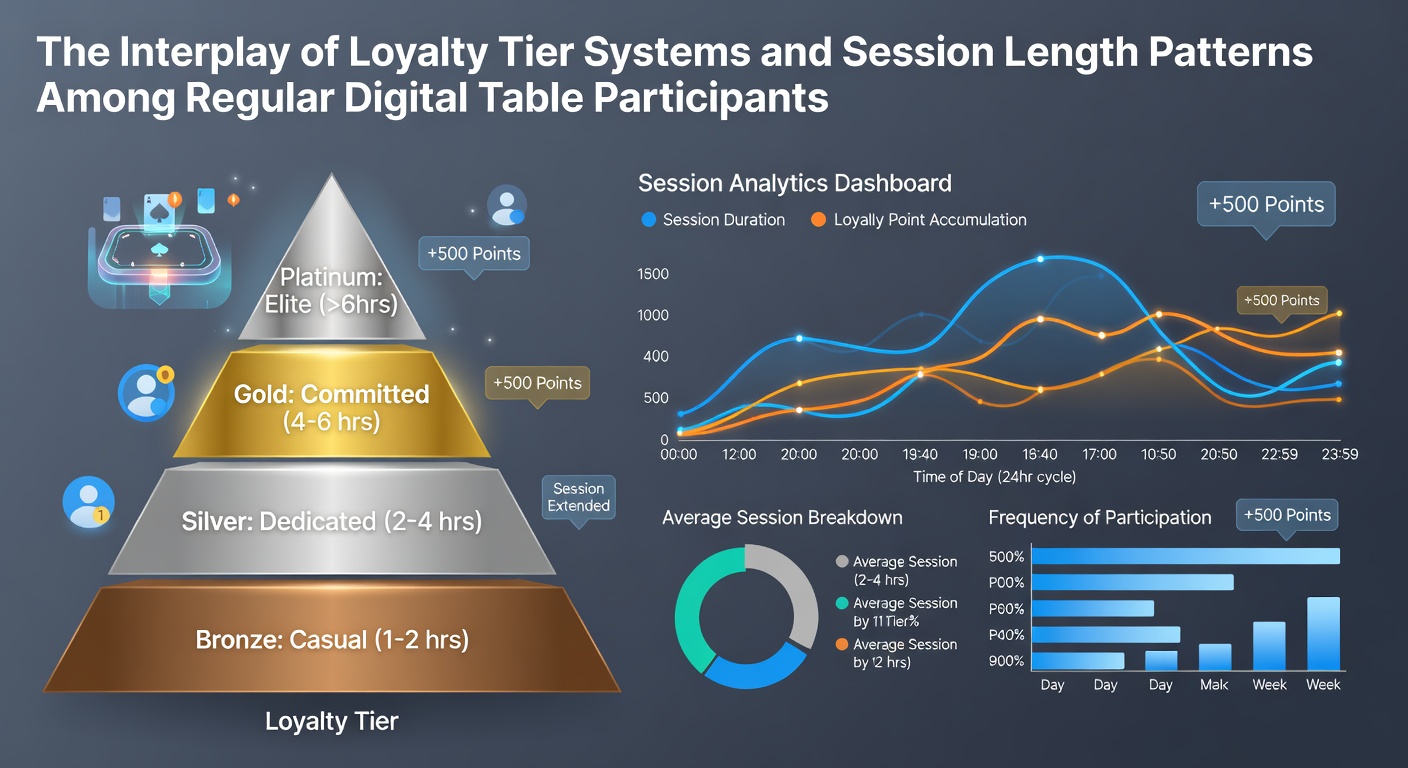 Digital table game interface showing loyalty tier progress indicators and session timers